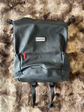 Hunter Black Roll-Top Backpack with Red Zip Accent